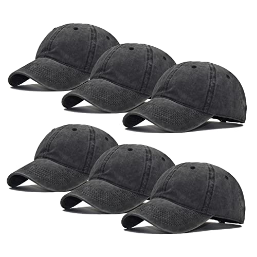 Ultrafun Unisex Vintage Baseball Cap Washed Distressed Plain Blank Baseball Hat Adjustable Dad Hat for Outdoor Sports - color: 6pack-black