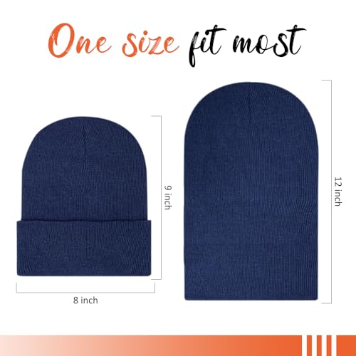 ZH 6 Pack Men's Winter Knit Beanies with Fleece Lining, Warm Stretchy Skull Caps for Cold Weather, Unisex Thermal Hats - color: Navy