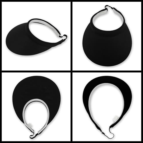 2 Pack Sun Visors Women Wide Brim Clip on Summer Hats Adjustable UV Protection - color: Black,navy Blue