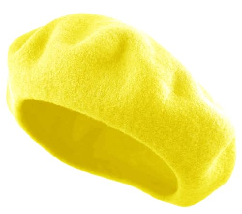 Women's French Beret Hat Solid Color Plain Wool Classic Traditional Artist Cap - color: Yellow
