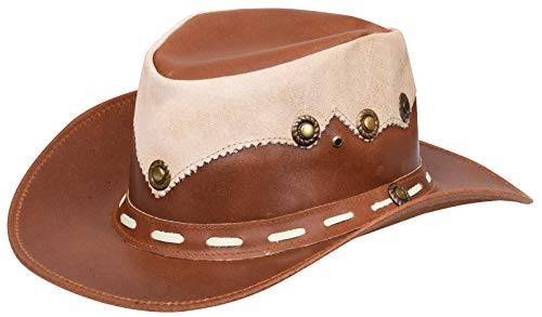 Australian Western Style Cowboy Outback Real Leather and Suede Aussie Bush Hat - size: X-Large