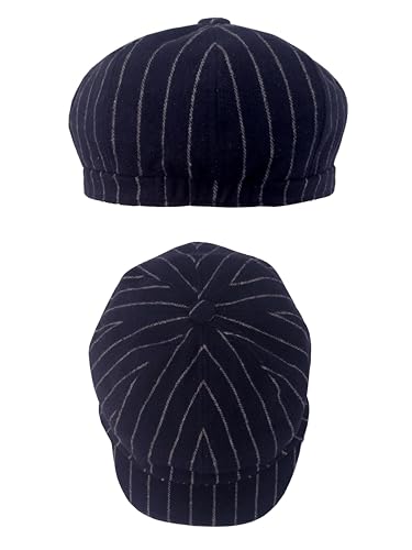 Adult 1920s Newsboy Cap for Men British Gangster Style Costume Baker Wool 8-piece Cap Halloween - color: Navy Stripe, size: L (23.6")