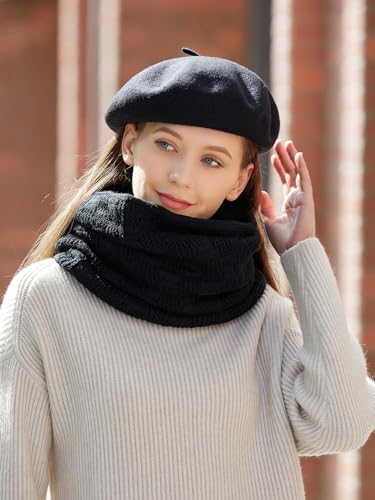 French Beret Hat for Women Solid Beanie Cap Stretchable Winter Warm Beret - color: Black