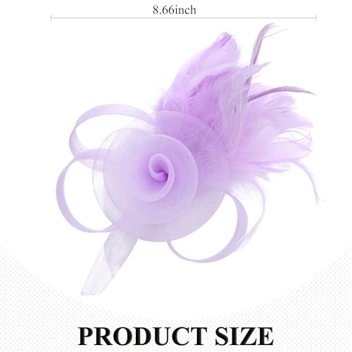Zinniday Victorian Feather Fascinators Hats - 2025 Derby Attire Headwear with Hairpin,1920s Tea Party Hat for Woman - color: Light Purple