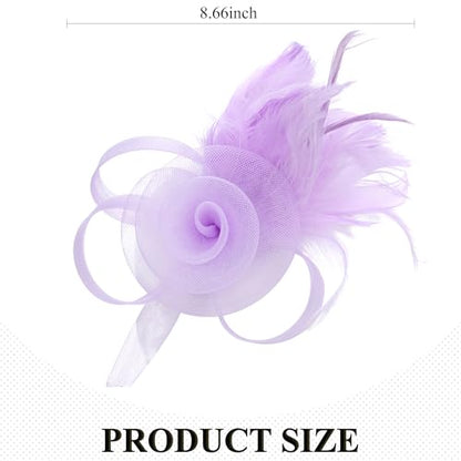 Zinniday Victorian Feather Fascinators Hats - 2025 Derby Attire Headwear with Hairpin,1920s Tea Party Hat for Woman - color: Light Purple