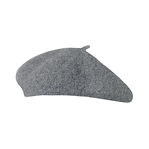Gllutt Women Wool Beret Hat French Style Solid Color - color: Melange Tele Gray