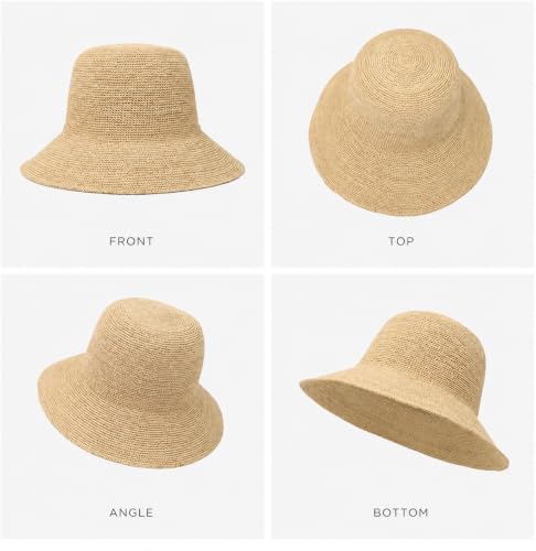 Natural Raffia Straw Bucket Hat for Women Sun Beach Handmade Raffia Woven Bucket Hat Foldable Summer Cap - color: Natural Raffia(brim3.9")