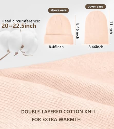 100% Cotton Beanie for Women Men Soft Knit Beanies Warm Winter Hat - color: Light Pink