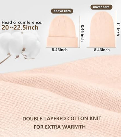100% Cotton Beanie for Women Men Soft Knit Beanies Warm Winter Hat - color: Light Pink