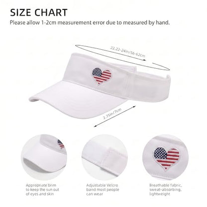 Embroidered Adjustable Sun Visor for Women Men Outdoor Golf Tennis - color: Usa Flag Heart/White