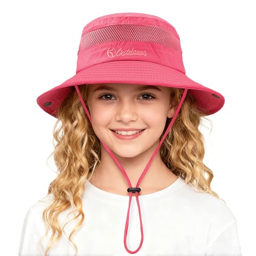 Komorebi UPF 50+ Kids Sun Hat，Wide Brim Bucket Hats for Kids Beach Outdoor - color: Watermelon Red