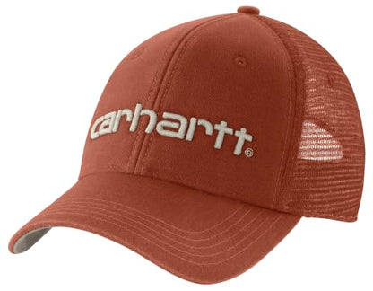 Carhartt Men's Canvas Mesh-Back Logo Graphic Cap - color: Homestead Red/Gray Dunes