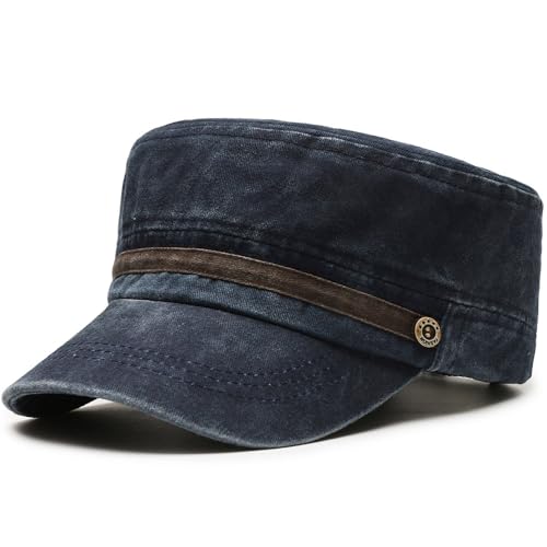 Unisex Cadet Army Cap Military Adjustable Flat Top Hat for Men Women - color: Washed Blue