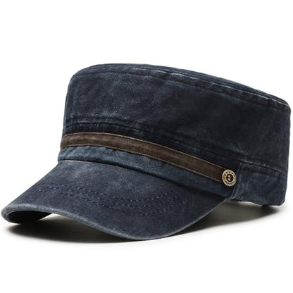 Unisex Cadet Army Cap Military Adjustable Flat Top Hat for Men Women - color: Washed Blue