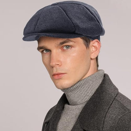Mens Newsboy Cap High Woolen Tweed Gatsby Hat Ivy Cabbie Flat Golf Cap for Fathers Women Unisex - color: Herringbone Grey 1, size: 7-7 1/8