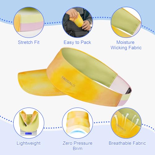 Kids Sun Visor Hats for Girls Boys, Packable Cooling Stretchy Visor - color: Yellow