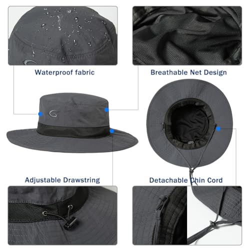 TOP-EX Oversized Waterproof Mesh Sun Hat for Big Heads with Wide Brim - color: Dark Grey-2.7"brim, size: X-Large-XX-Large