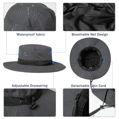 TOP-EX Oversized Waterproof Mesh Sun Hat for Big Heads with Wide Brim - color: Dark Grey-2.7"brim, size: Large-X-Large