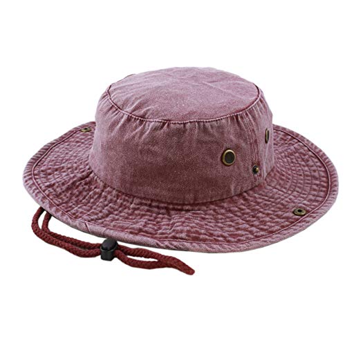 The Hat Depot Cotton Stone-Washed Safari Wide Brim Foldable Double-Sided Sun Boonie Bucket Hat - color: 3. Pigment - Burgundy, size: Small-Medium