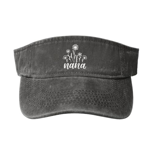 Women's Nana Floral Sun Visor Hat Black - Adjustable Empty Top Baseball Cap - for Sport Running Tennis Golf - color: Deep Heather