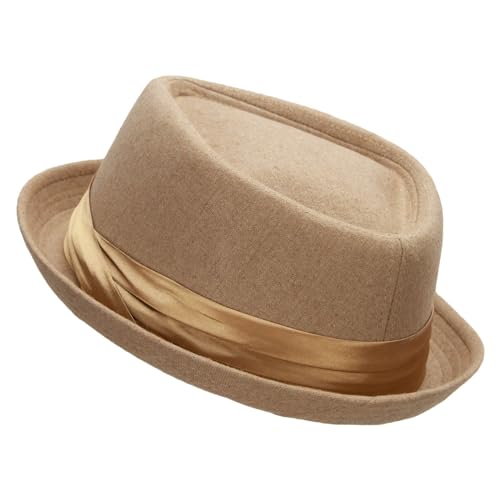 Big Size Wool Upbrim Pork Pie Fedora - color: Camel, size: X-Large-XX-Large
