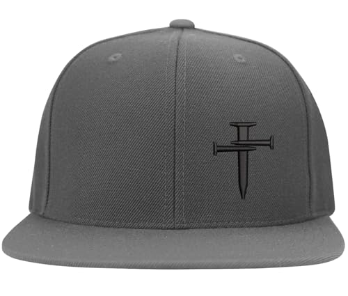 Nail Cross Christian Fitted Side Embroidered Hat Baseball Cap - color: Grey Flat Brim, size: Small-Medium