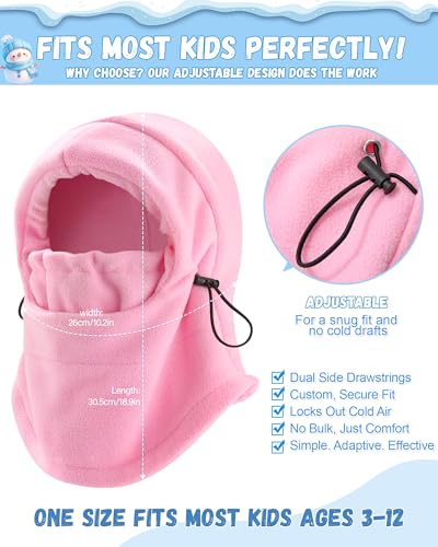 AWAYTR Kids Balaclava Ski Mask for Boys Girls - Fleece Windproof Winter Cap - color: Pink