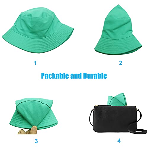 Bucket Hat for Women Men, Reversible Cotton Summer Sun Beach Cap Solid Color Style - color: A-green