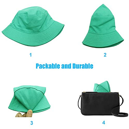 Bucket Hat for Women Men, Reversible Cotton Summer Sun Beach Cap Solid Color Style - color: A-green