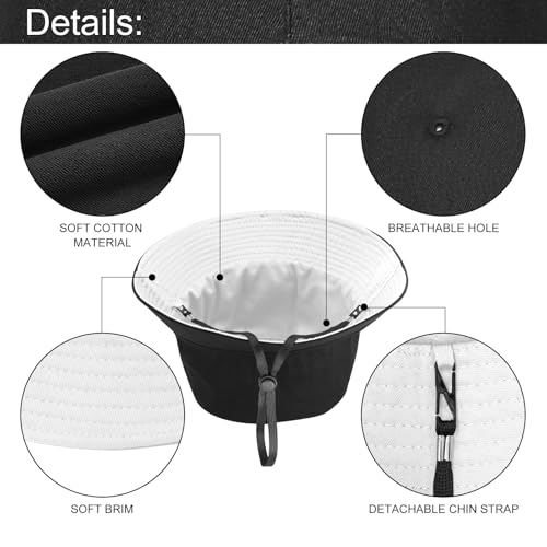 Oversize XXL Bucket Hat, Reversible Cotton Fisherman Hats, Unisex Double Side Wear Bucket Sun Hats with Chin Strap - color: Black-white, size: X-Large