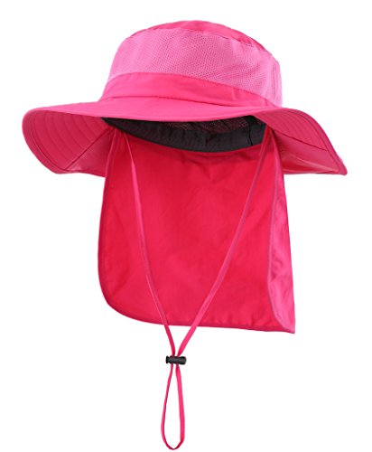 Home Prefer Outdoor UPF50+ Mesh Sun Hat Wide Brim Fishing Hat with Neck Flap Sun Hat for Men Women - color: Rose Red