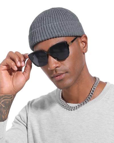 Short Fisherman Beanie for Men Women Wool Knit Cuff Winter Hats - color: 1pcs-grey
