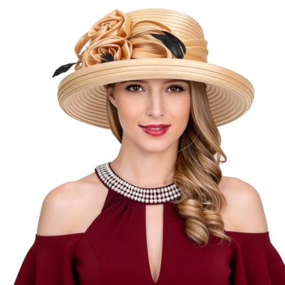 Ruphedy Women Derby Church Dress Bucket Hat Fascinators Tea Party Wedding Hat - color: Sd702-champagne