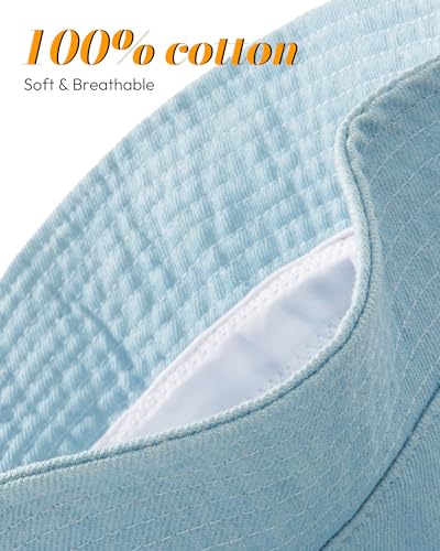 HONGTEYA Bucket Sun Hats for Woman Men Cotton Summer Beach Hat Golf Fishing - color: Light Denim, size: Medium