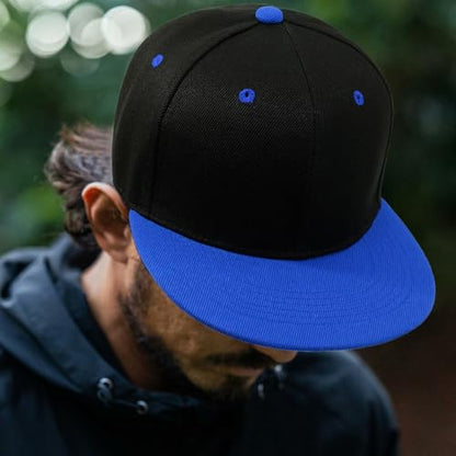 Snapback Hat Flat Bill Visor Hats Adjustable Hip Hop Baseball Cap for Women Men - color: Black Deep Blue