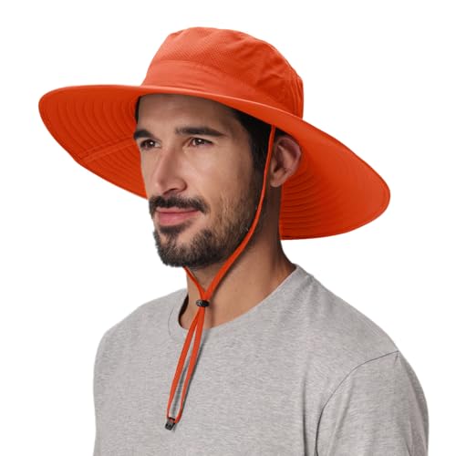 Home Prefer UPF50+ Mens Sun Hat Wide Brim Fishing Hat Foldable Large Brim UV Protection Sun Hat for Men Women Beach Gardening - color: Orange