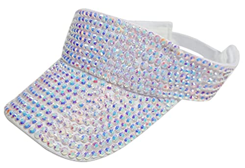ASUITOFK Bling Rhinestone Sport Sun Visor Hats Adjustable Summer Cap Visor Caps for Men and Women Outdoor Hat - color: White