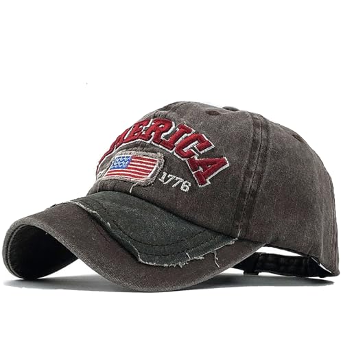 Embroidery American Flag Baseball Cap for Men Women Vintage Washed Distressed Cotton Adjustable USA Dad Hat - color: Brown