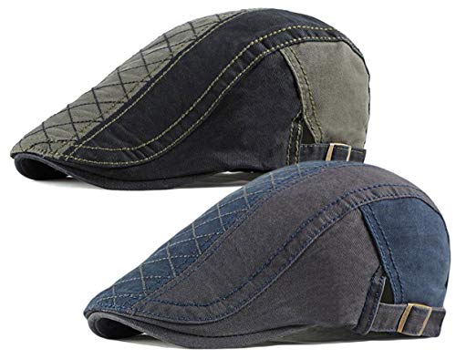 2 Pack Men's Cotton Flat Cap Ivy Gatsby Newsboy Hat - color: M