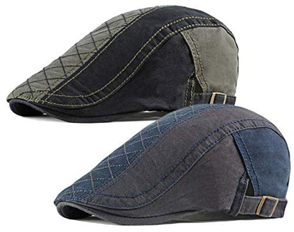 2 Pack Men's Cotton Flat Cap Ivy Gatsby Newsboy Hat - color: M