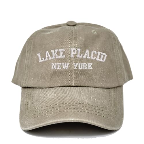 Lake Placid New York Embroidered Cotton Baseball Cap hat - color: Khaki