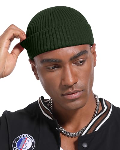 Short Fisherman Beanie for Men Women Wool Knit Cuff Winter Hats - color: 1pcs Army Green