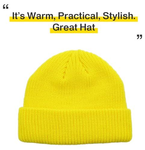 Fisherman Short Beanie Leon Roll up Trawler Classic Skullcap Hipster Beanie Warm Winter Hats Acrylic Ribbed Knit Cuff Daily - color: 5. Yellow Fisherman Beanie