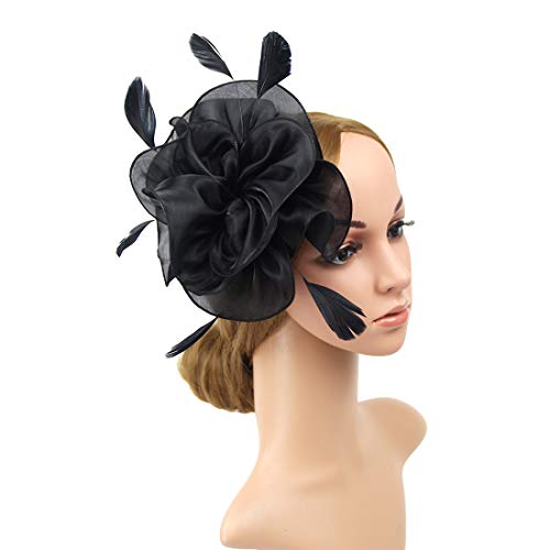 AQOKKA Women Fascinators Hats Flower Fascinators with Headband and Clip Tea Party Headwear for Women and Girls - color: 8.2" Diameter / Black a