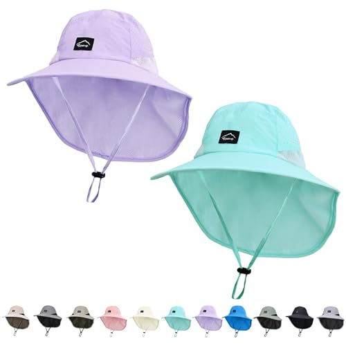 ZOORON Kids Sun Hat with Neck Flap UPF 50+ Beach Hats for Baby Boys Girls - color: 2pack-purple+skyblue