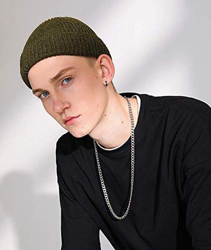 ROYBENS Wool Fisherman Beanies for Men Knit Short Watch Cap Winter Warm Hat - color: 2pcs Red + Army Green