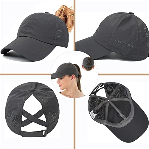 Womens Ponytail Hat Baseball Cap, Adjustable Criss Cross Baseball Cap High Bun Unisex Quick Drying Trucker Hats - color: Zdark Gray