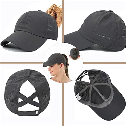 Womens Ponytail Hat Baseball Cap, Adjustable Criss Cross Baseball Cap High Bun Unisex Quick Drying Trucker Hats - color: Zdark Gray