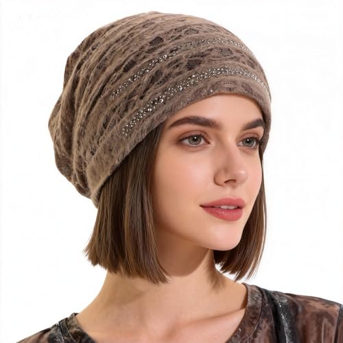 Crochet Slouchy Beanie Hat Turbans Headware for Women - color: Bea15 - Brown