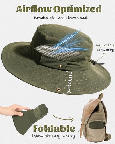 Camptrace Wide Brim Sun Hats for Men Hiking Fishing Outdoor Bucket Hat - color: Green
